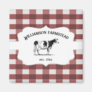 Red Buffalo Plaid Farm Cow Magnet
