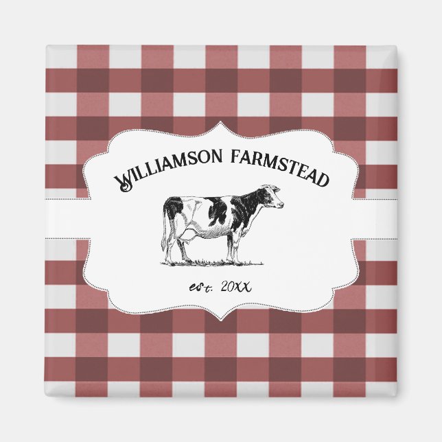 Red Buffalo Plaid Farm Cow Magnet (Front)