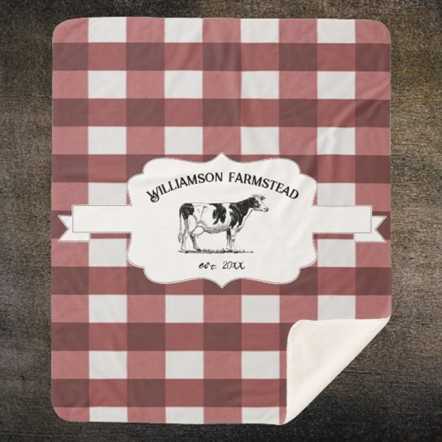 Red Buffalo Plaid Farm Cow Sherpa Blanket (Red Buffalo Plaid Farm Cow Personalized Sherpa Blanket)