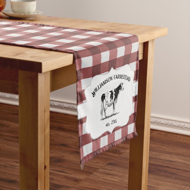 Red Buffalo Plaid Farm Cow Short Table Runner (In Situ)