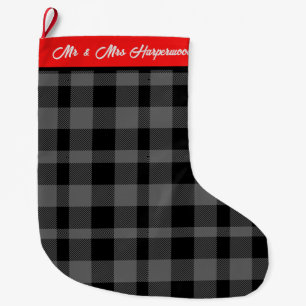 Red Buffalo Plaid first Christmas Mr & Mrs Couple Large Christmas Stocking