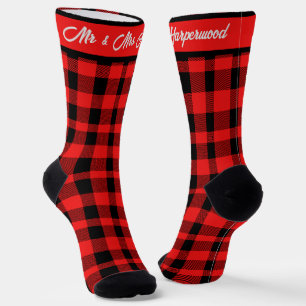 Red Buffalo Plaid first Christmas Mr & Mrs Couple Socks