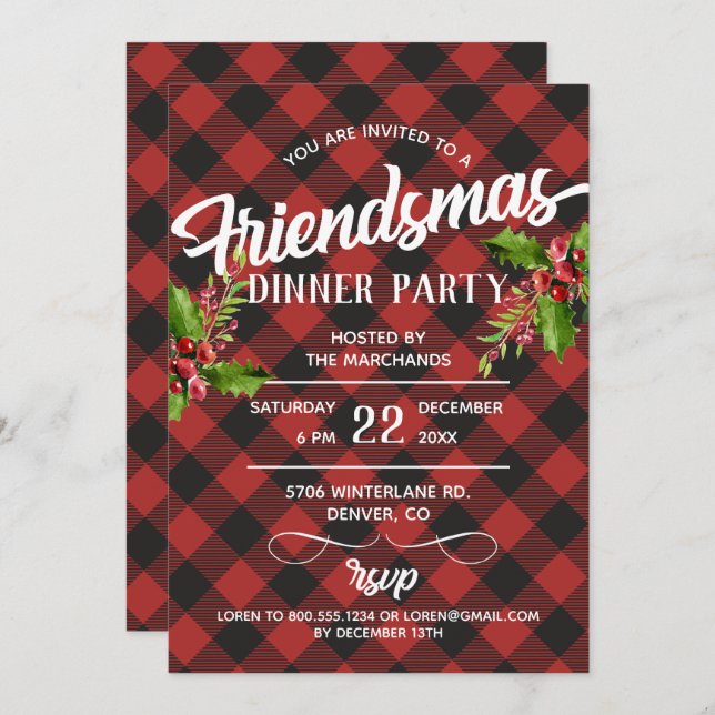 Red Buffalo Plaid  Friendsmas Party Invite (Front/Back)