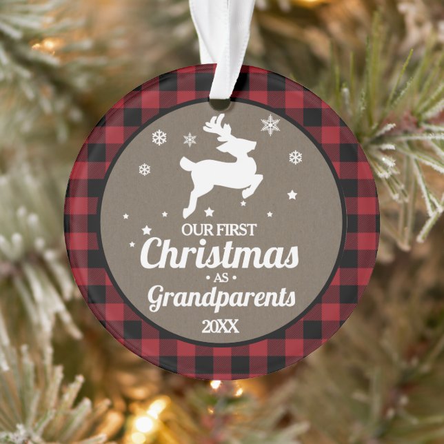 Red Buffalo Plaid Grandparents 1st Christmas Ornament (Tree)