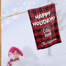 Red Buffalo Plaid Happy Holidays Snowglobe