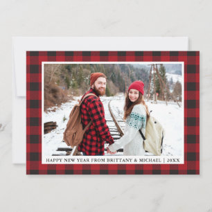 Red Buffalo Plaid Happy New Year Photo Holiday Card
