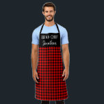Red Buffalo Plaid Head Chef Name Gift for Him Apron<br><div class="desc">Modern rustic bright red and black checked buffalo plaid apron with a customisable name and "head chef" text,  for a personalised gift for him.</div>