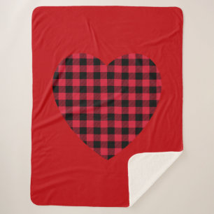 Red Buffalo Plaid Heart Sherpa Blanket
