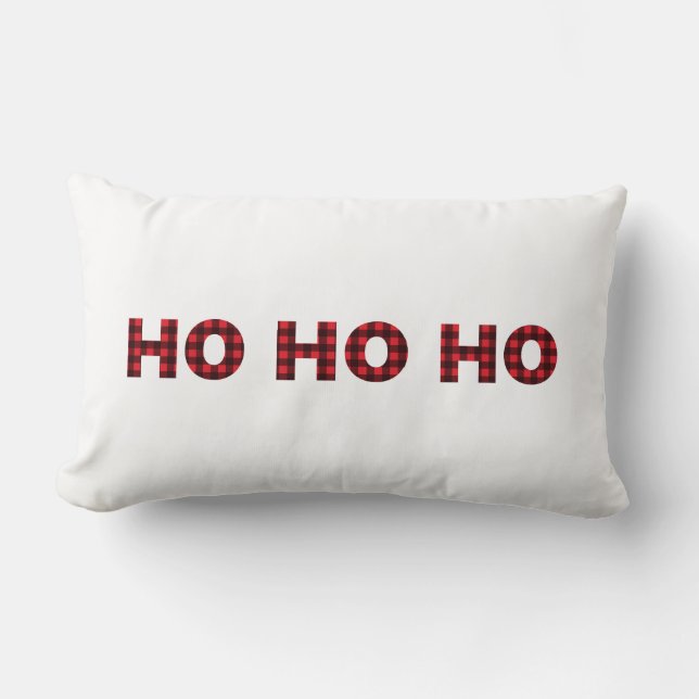 Red Buffalo Plaid Ho Ho Ho Christmas Pillow (Front)