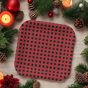 Red Buffalo Plaid Holiday Paper Plate