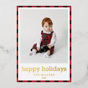 Red Buffalo Plaid Holiday Photo Card 2 Sided