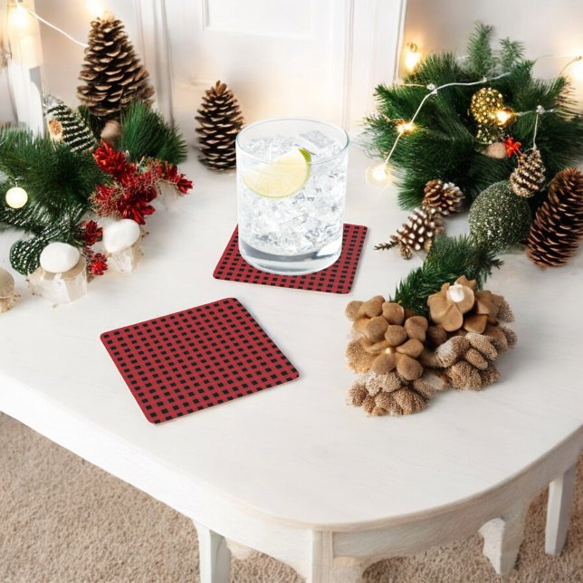 Red Buffalo Plaid Holiday Square Paper Coaster (Creator Uploaded)