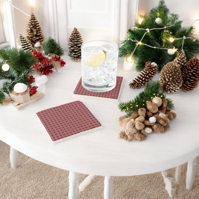 Red Buffalo Plaid Holiday Stone Coaster (Creator Uploaded)