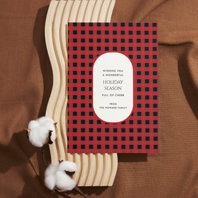 Red Buffalo Plaid Holiday Typography Holiday Card (Creator Uploaded)