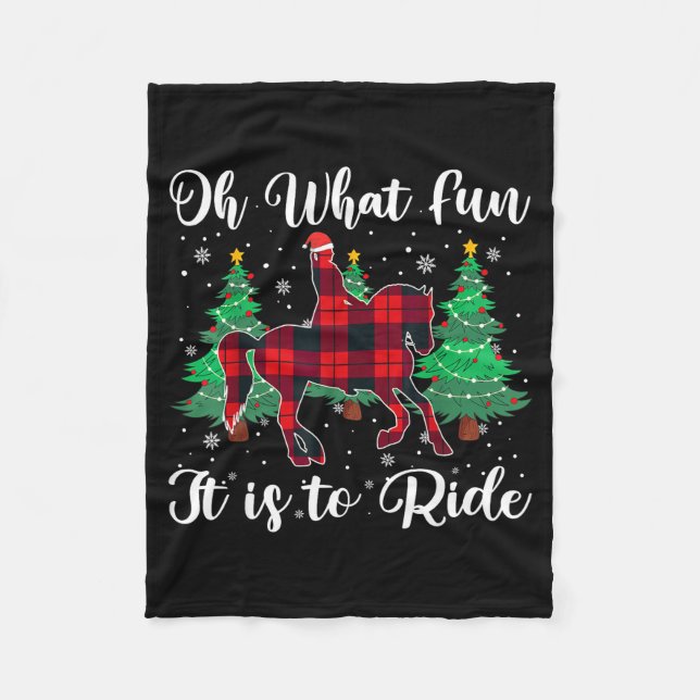 Red Buffalo Plaid Horse Oh What Fun It Is To Ride  Fleece Blanket (Front)