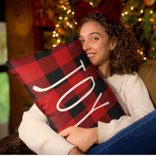 Red Buffalo Plaid & Joy   Happy Holiday Lumbar Cushion