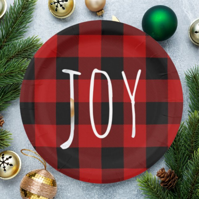 Red Buffalo Plaid & Joy | Happy Holiday Paper Plate (Creator Uploaded)