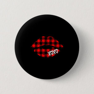 Red Buffalo Plaid Lips T Shirt Valentine Day Xoxo  6 Cm Round Badge