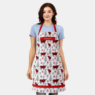 Red Buffalo Plaid Longhorn Pattern Apron