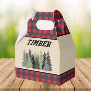 Red Buffalo Plaid Lumberjack Birthday Party Favour Box