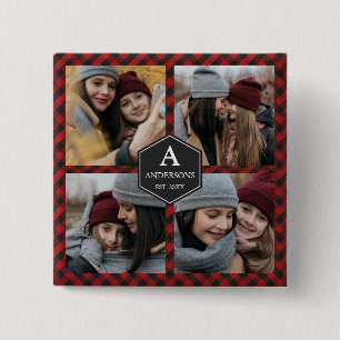Red Buffalo Plaid Lumberjack Family Photo Collage 15 Cm Square Badge