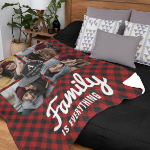 Red Buffalo Plaid Lumberjack Family Photo Collage Fleece Blanket