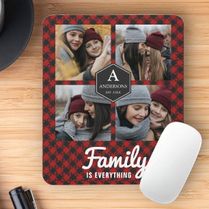 Red Buffalo Plaid Lumberjack Family Photo Collage Mouse Mat