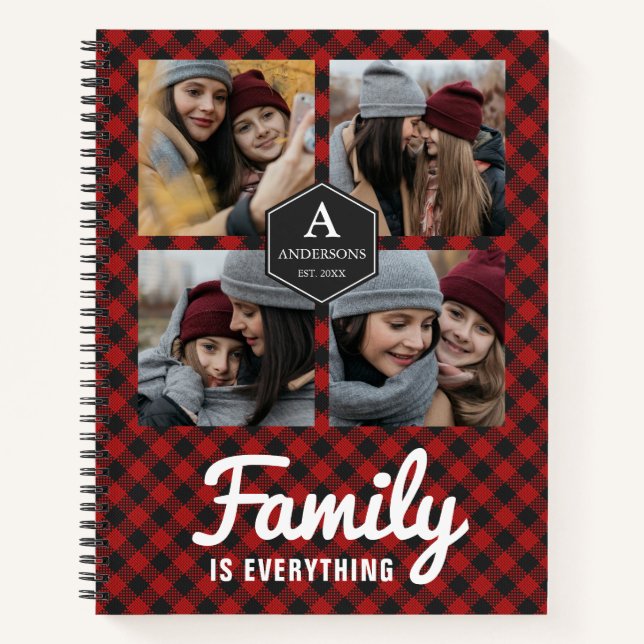 Red Buffalo Plaid Lumberjack Family Photo Collage Notebook (Front)