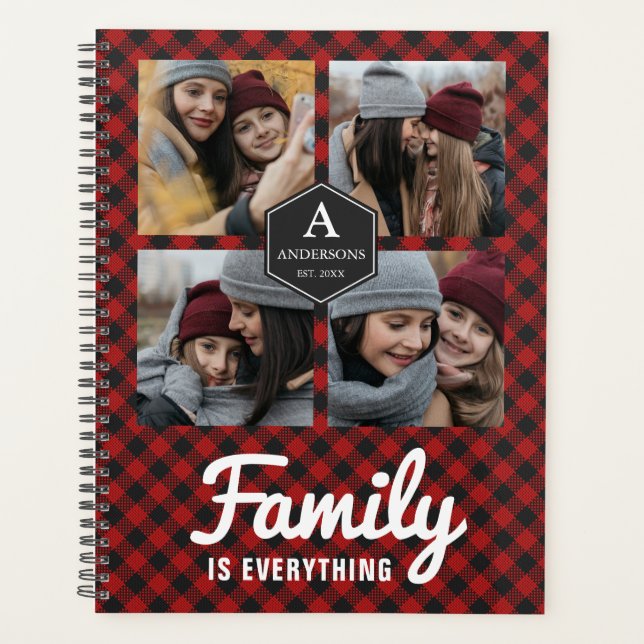 Red Buffalo Plaid Lumberjack Family Photo Collage Planner (Front)