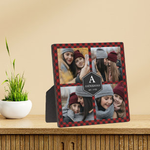 Red Buffalo Plaid Lumberjack Family Photo Collage Plaque