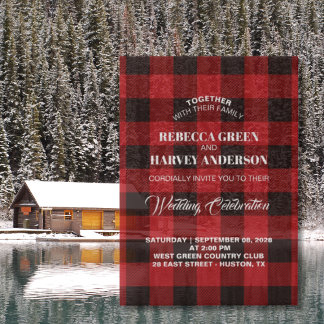 Red Buffalo plaid lumberjack  winter cabin wedding Vellum Invitations