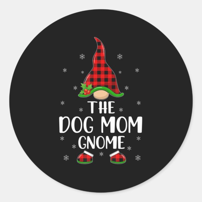 Red Buffalo Plaid Matching The Dog Mum Gnome Chris Classic Round Sticker (Front)