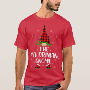 Red Buffalo Plaid Matching The Tea Drinking Gnome T-Shirt