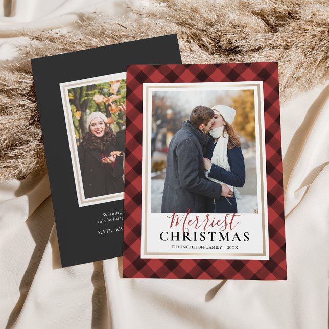 Red Buffalo Plaid Merriest Christmas Photo Holiday Card (Creator Uploaded)