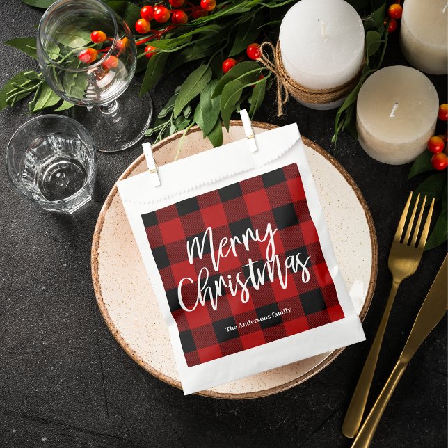 Red Buffalo Plaid & Merry Christmas |Personal Name Favour Bags (Creator Uploaded)