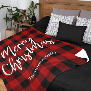 Red Buffalo Plaid & Merry Christmas  Personal Name Fleece Blanket