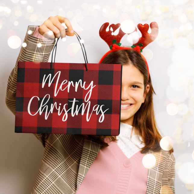 Red Buffalo Plaid & Merry Christmas |Personal Name Large Gift Bag (Creator Uploaded)