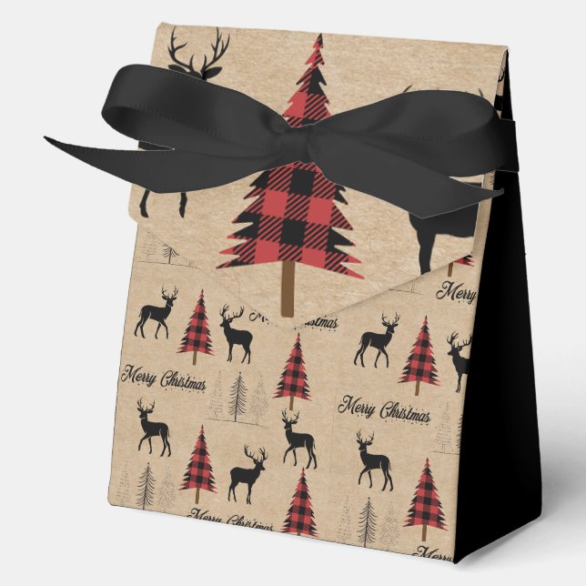 Red Buffalo Plaid & Merry Christmas Woodlands  Favour Box (Front)