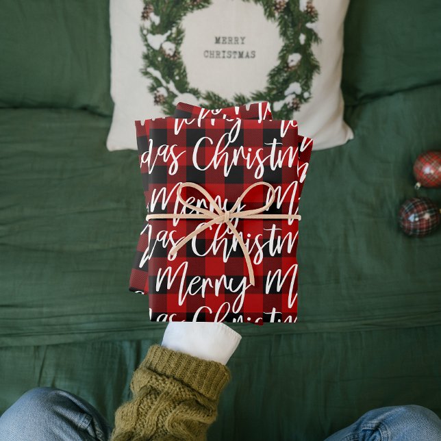 Red Buffalo Plaid & Merry Christmas Wrapping Paper Sheet (Creator Uploaded)