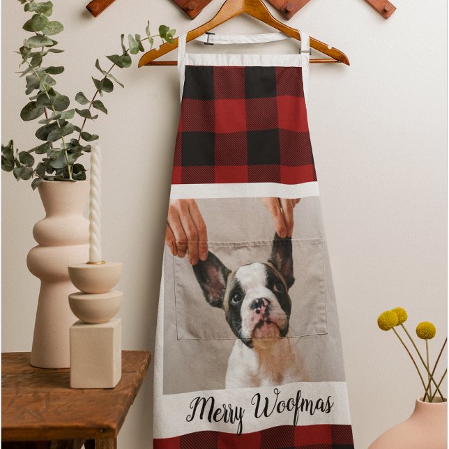Red Buffalo Plaid & Merry Woofmas With Dog Photo Apron (Creator Uploaded)