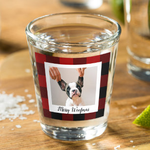 Red Buffalo Plaid & Merry Woofmas With Dog Photo Shot Glass