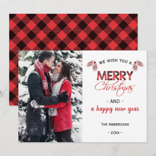 Red Buffalo Plaid   Modern Christmas Photo Holiday Card