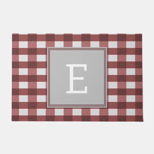 Red Buffalo Plaid Monogram Doormat (Front)