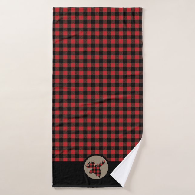 Red Buffalo Plaid Moose Head Bath Towel Set (Bath Towel)