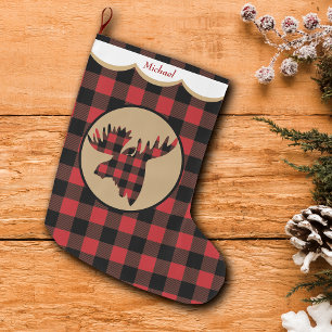 Red Buffalo Plaid Moose Head Personalised Large Christmas Stocking