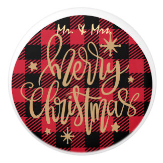 Red Buffalo Plaid Mr. & Mrs. Merry Christmas Ceramic Knob
