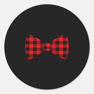 Red Buffalo Plaid Neck Bow Tie Matching Christmas Classic Round Sticker