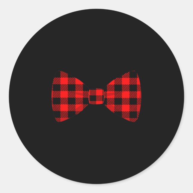 Red Buffalo Plaid Neck Bow Tie Matching Christmas  Classic Round Sticker (Front)