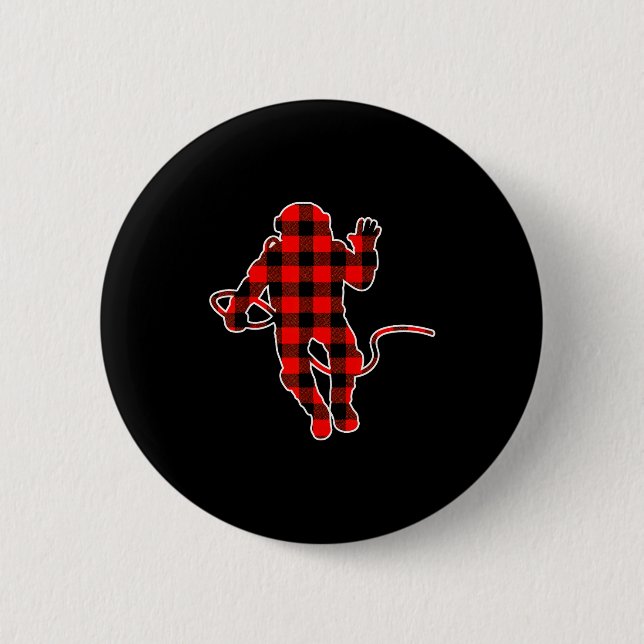 Red Buffalo Plaid Pajama Astronaut Christmas  6 Cm Round Badge (Front)
