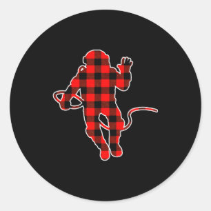 Red Buffalo Plaid Pajama Astronaut Christmas  Classic Round Sticker